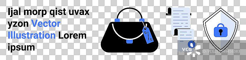 带有安全标签的手提包、文件和保护罩图片素材