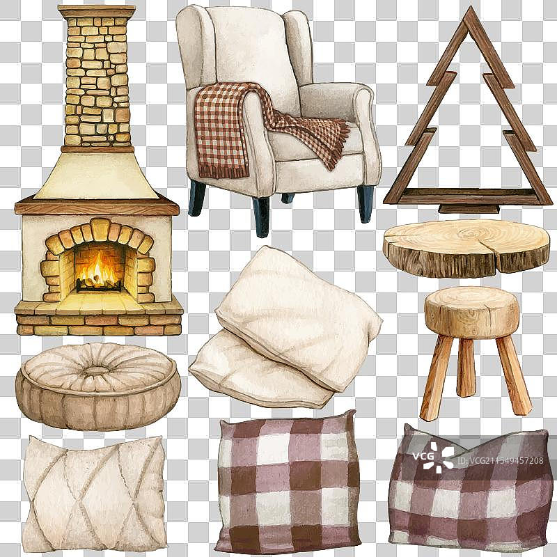 水彩手绘圣诞波西米亚风格家居装饰图片素材