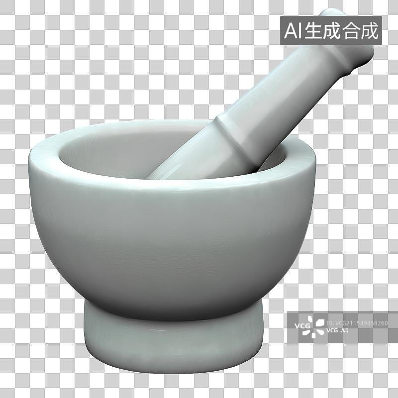 【AI数字艺术】3D渲染，研钵，研磨器，捣药罐，石臼和杵。中医中药免抠元素图片素材