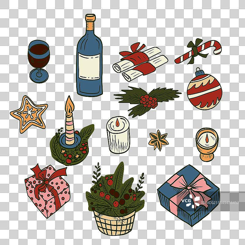 festive hand-drawn set with图片素材