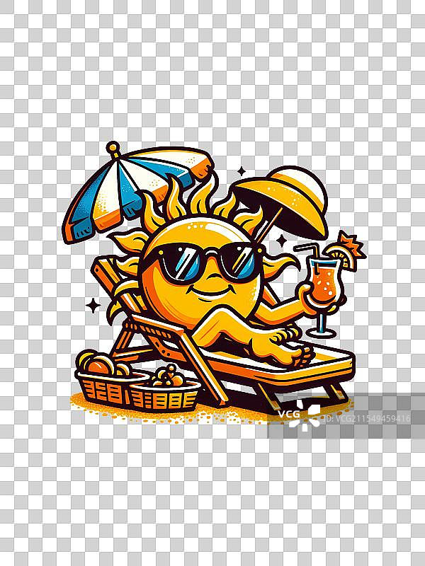 戴着太阳镜的卡通太阳T恤设计图片素材