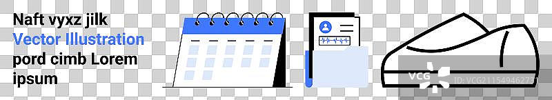 活动的日历、身份证徽章和休闲鞋图标图片素材