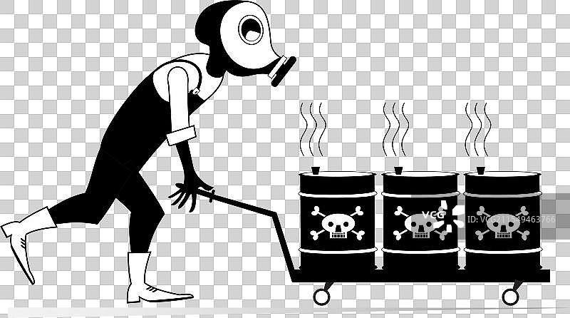 工人在手推车上处理有毒物质图片素材