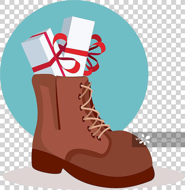 圣尼古拉斯的礼物放在靴子里图片素材