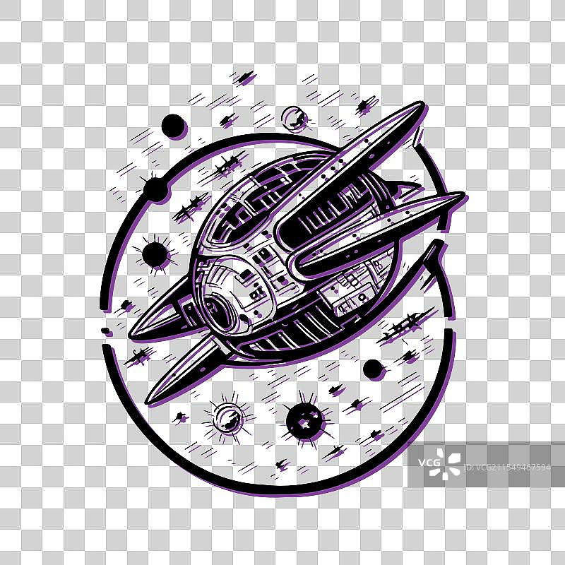 太空中的宇宙飞船与行星的概念图片素材