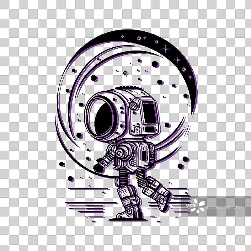 可爱的机器人宇航员在月球表面行走图片素材