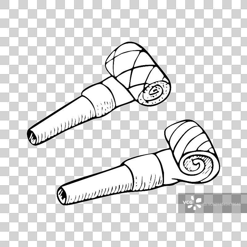 黑白派对喇叭哨子墨水素描图片素材