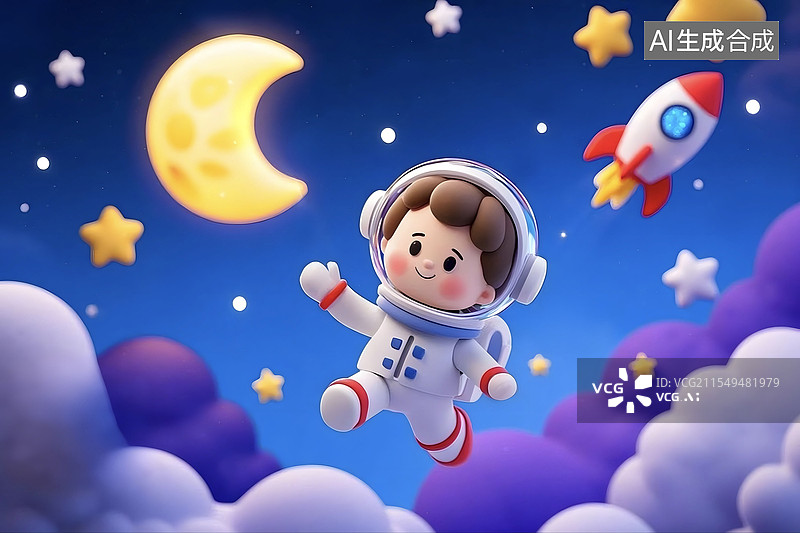 【AI数字艺术】可爱卡通男孩宇航员图片素材