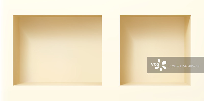 逼真的3D墙壁凹槽，两个空盒子图片素材