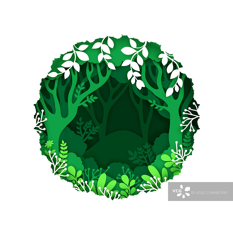 纸雕绿色森林3D分层框架图片素材