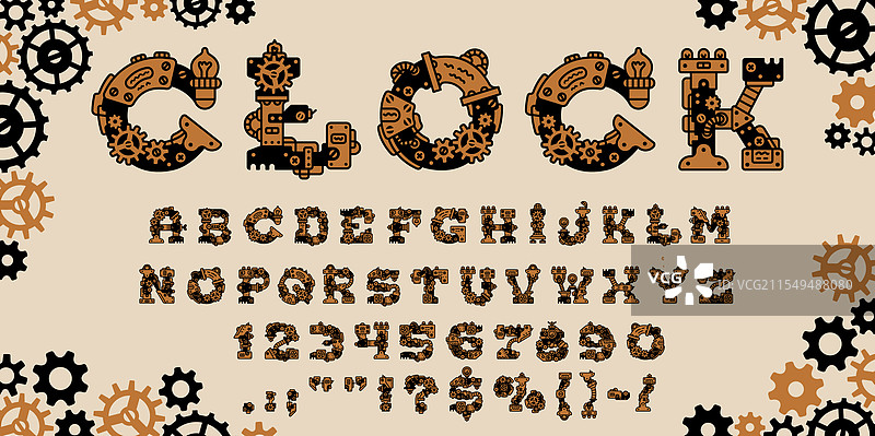 蒸汽朋克齿轮字体机械类型机器字母abc图片素材