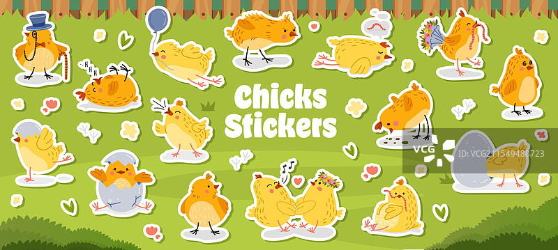 有趣的小鸡角色贴纸包复活节小鸟图片素材
