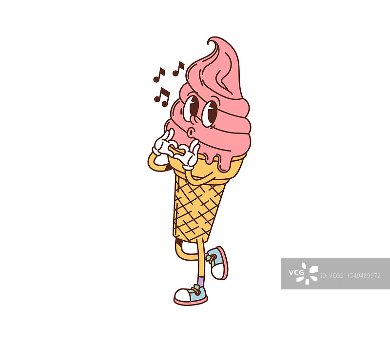 卡通风格的时髦快餐冰淇淋甜筒角色图片素材