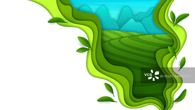 茶 plantations 的剪纸风景流畅框架图片素材