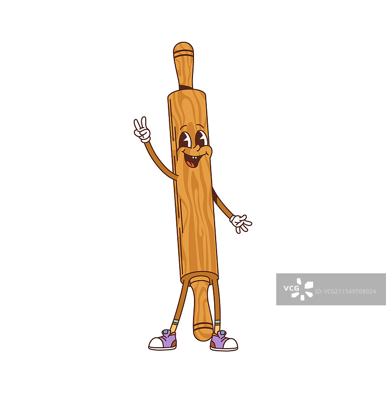 复古时尚的厨房用具擀面杖角色图片素材