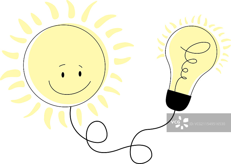 太阳能与灯泡连接的太阳图片素材