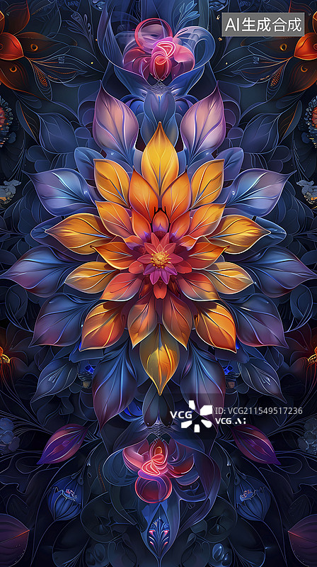 【AI数字艺术】数码科技万花筒花纹图案纹理插画海报背景图片素材