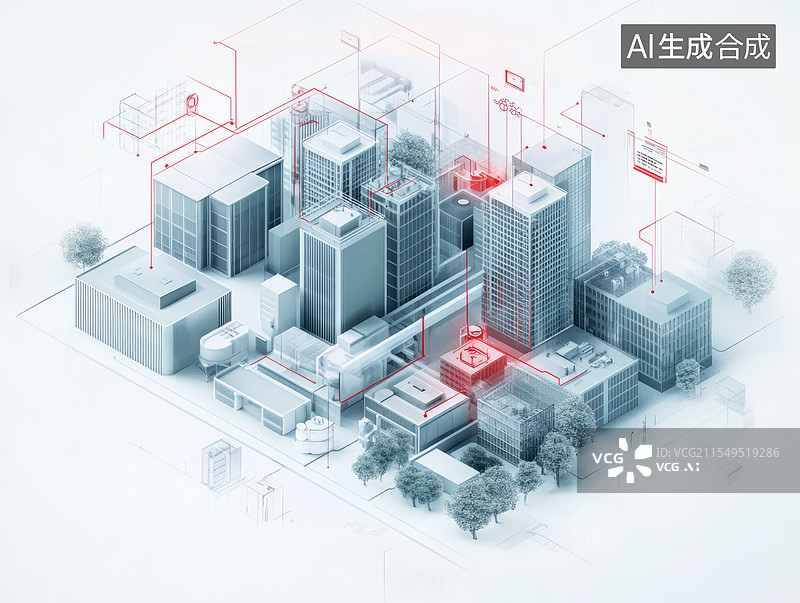 【AI数字艺术】城市建筑管线，管网设计图片素材