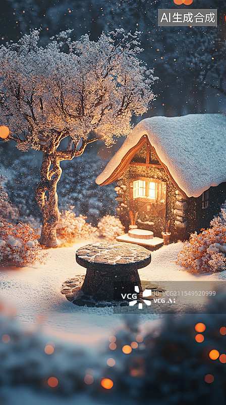 【AI数字艺术】在雪中的小屋图片素材