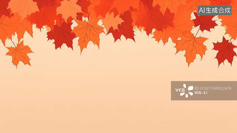【AI数字艺术】秋天二十四节气橙红色枫叶边框装饰居上图片素材