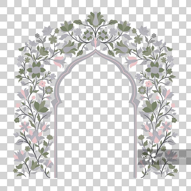 穆加尔风格的装饰性花卉拱门，复古设计图片素材