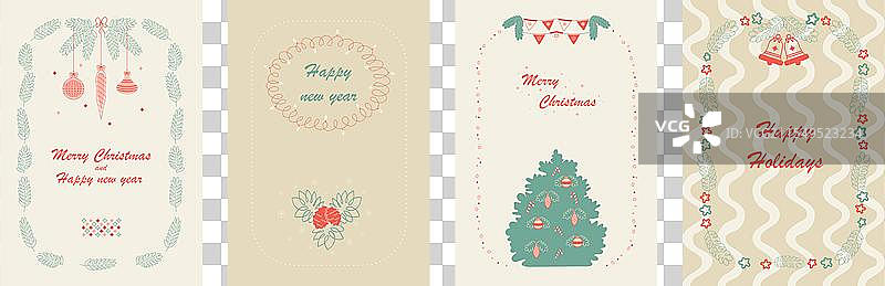 手绘复古圣诞卡片套装图片素材