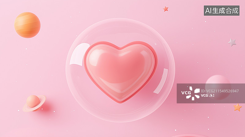 【AI数字艺术】情人节主题海报——粉色爱心泡泡图片素材