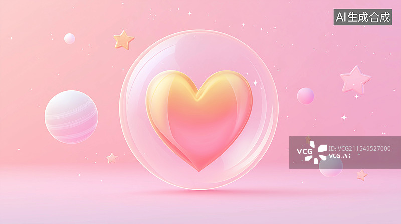 【AI数字艺术】情人节主题海报——粉色爱心泡泡图片素材