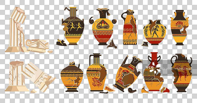 破裂的古希腊花瓶和破碎的陶器图片素材