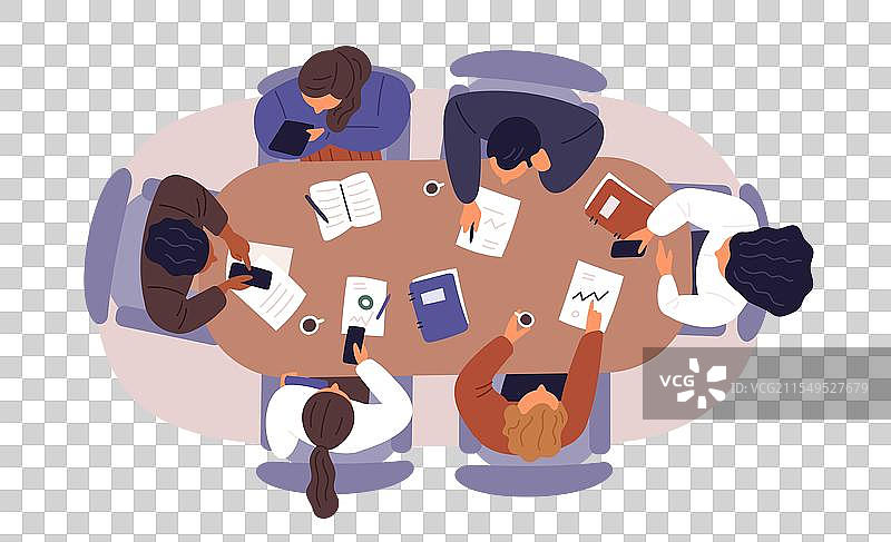 会议桌上的商务会议俯视图图片素材