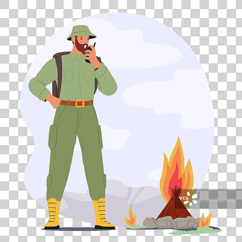 森林护林员角色在无线电上报告图片素材