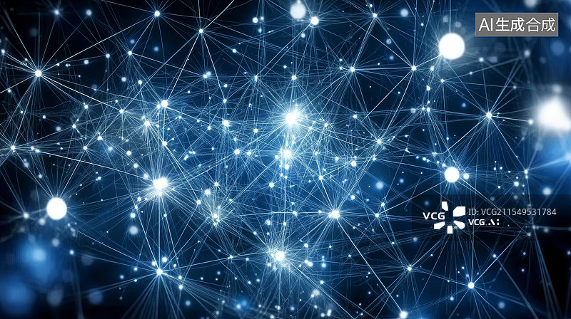 【AI数字艺术】蓝色通讯数据网络虚拟背景图片素材