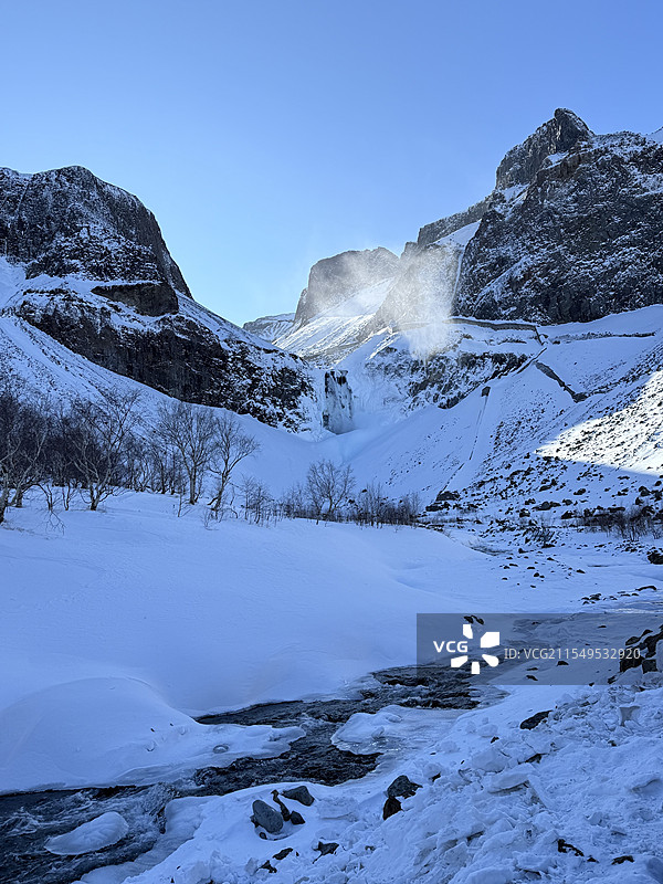 冬天的长白山大瀑布图片素材