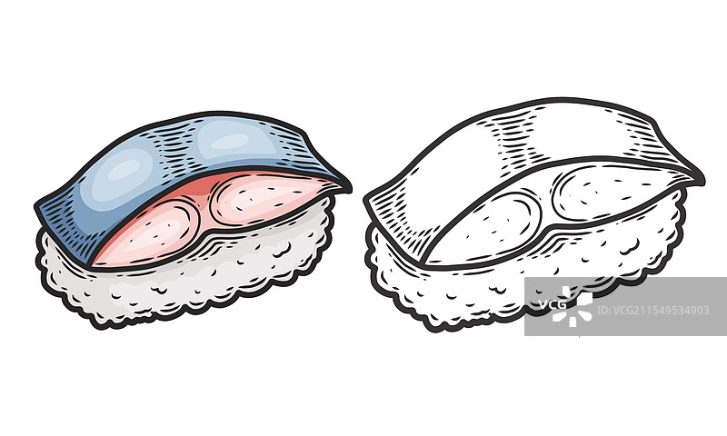 鱼类素描风格的亚洲寿司料理图片素材
