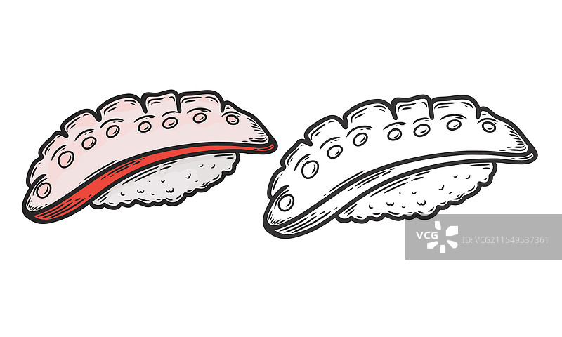 章鱼寿司的亚洲美食素描风格图片素材