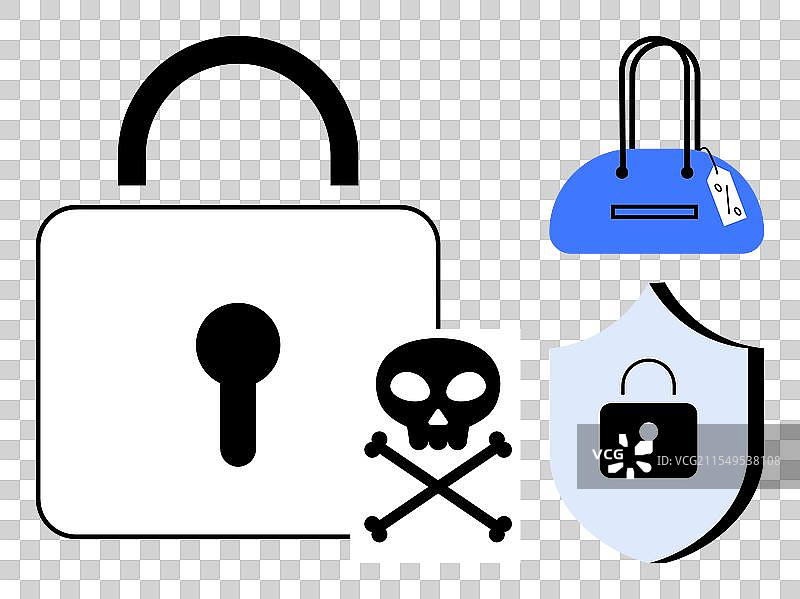 数字安全符号，包括锁和骷髅图片素材