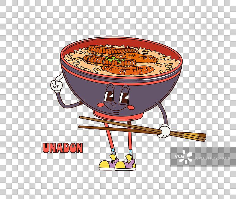 卡通复古风格的酷炫乌冬饭角色图片素材