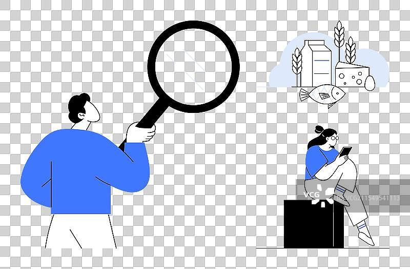 一个人用放大镜检查食品产品图片素材