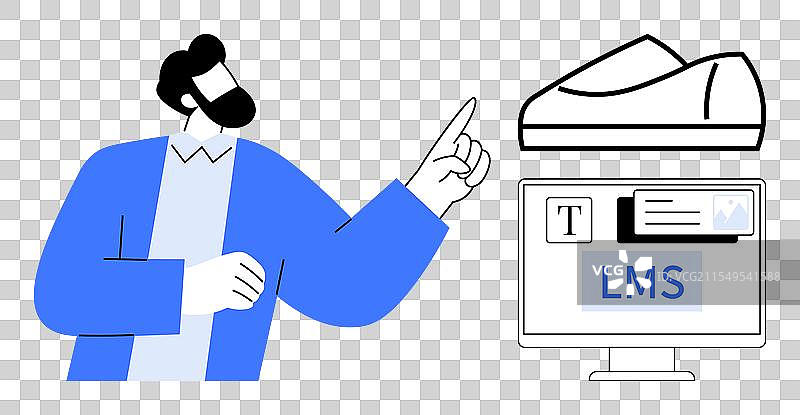 男子指着学习管理系统图片素材