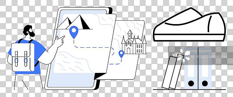 旅行者在数字地图上规划路线图片素材