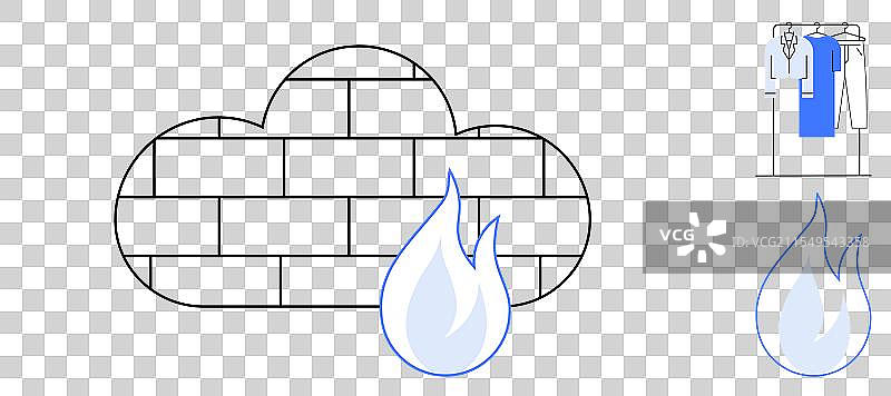 带有火焰图标和衣物的云防火墙图片素材