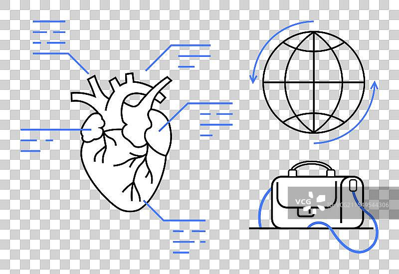 带有信息图元素的解剖心脏与地球图片素材