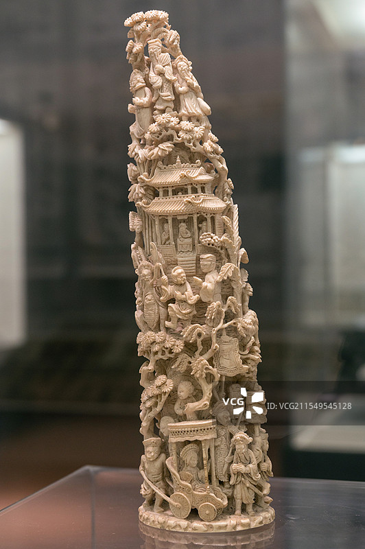 锦州博物馆   清代  透雕三国人物象牙雕图片素材