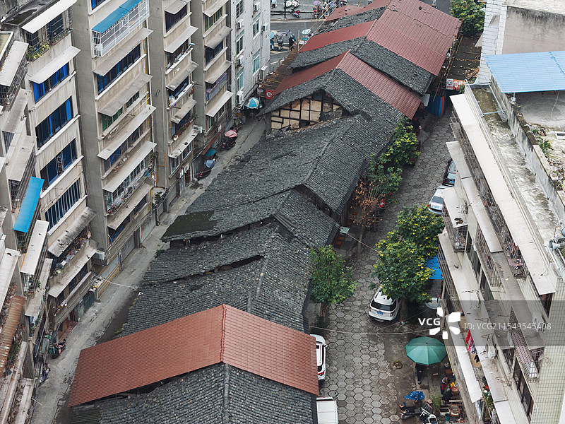 航拍四川资中下大东街古建筑房屋街道图片素材