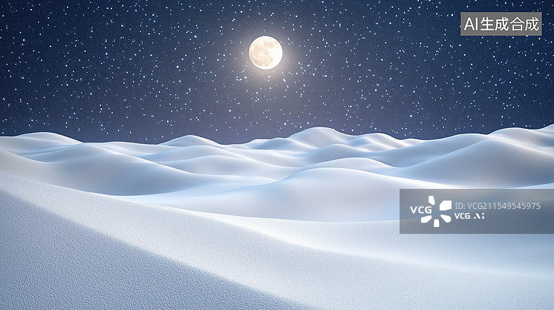 【AI数字艺术】冬夜雪原月色图片素材