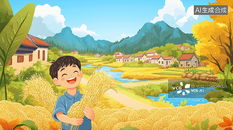 【AI数字艺术】丰收的稻田图片素材