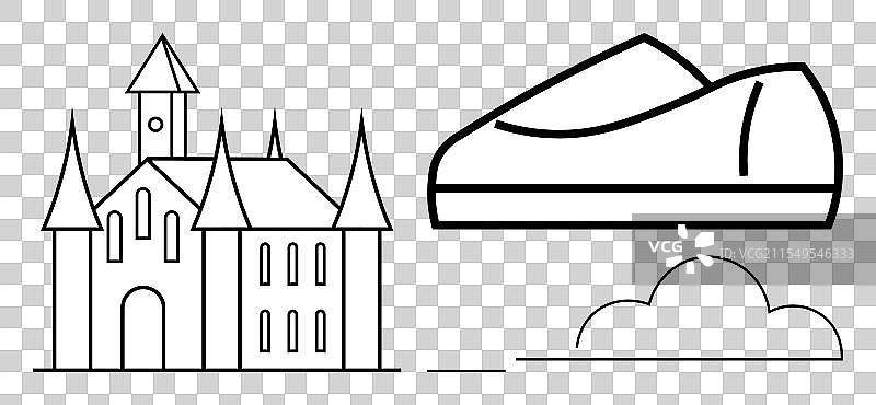 童话城堡与魔法鞋和云彩图片素材