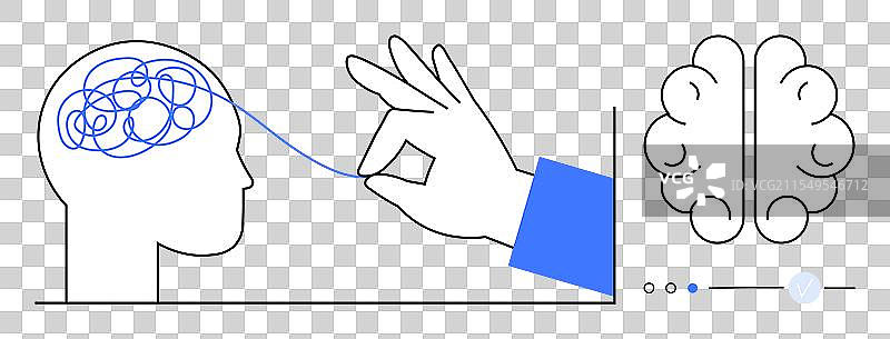 手在理清混乱的脑部线条，清晰可见图片素材