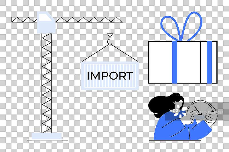 货运集装箱与起重机礼品盒图片素材