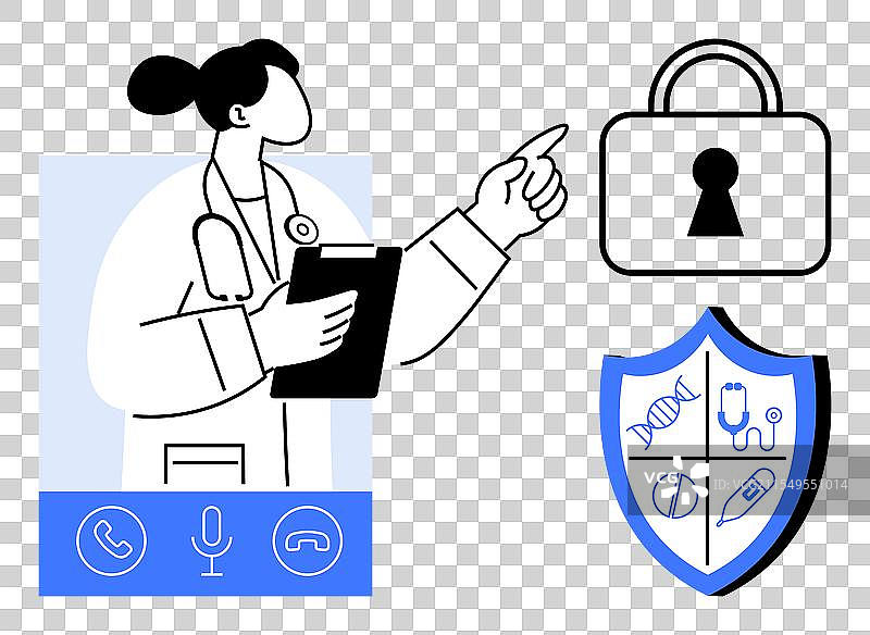 医生在远程医疗咨询中与安全人员交流图片素材